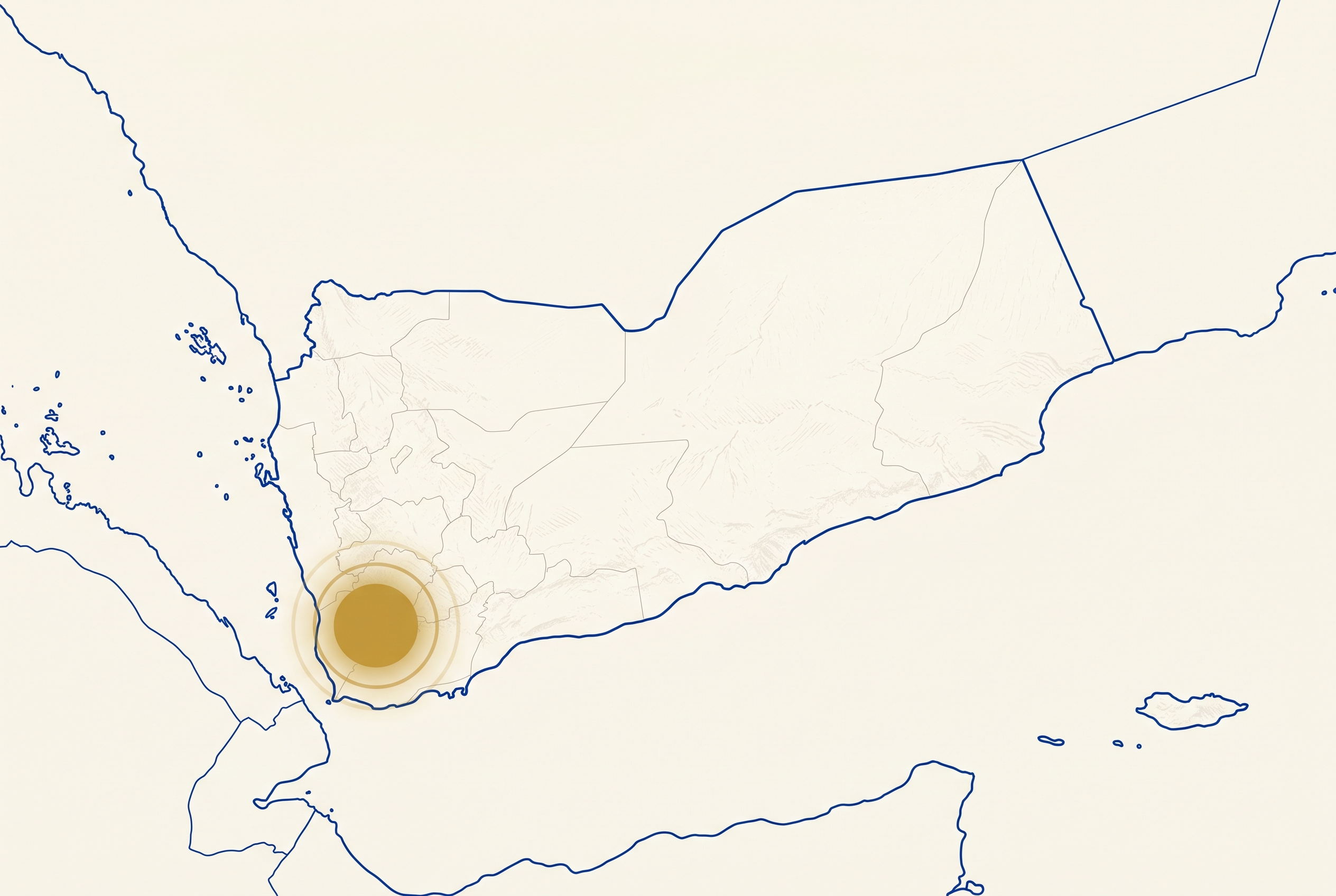 Map of Yemen with Maqbana District marked in the southwestern Taiz Governorate